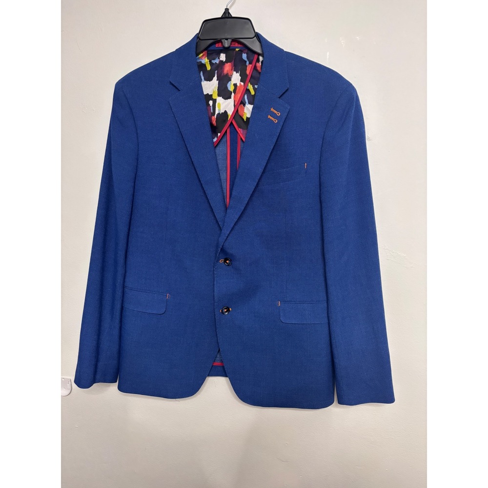 7 Downie St. Lincoln Mens 44R Royal Blue Textured Two Button Blazer Sport Coat